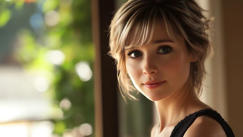 Soft-eyed portrait pauses sunlight in a quiet doorway