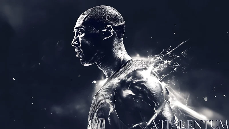 Side profile of basketball player rendered in monochrome light