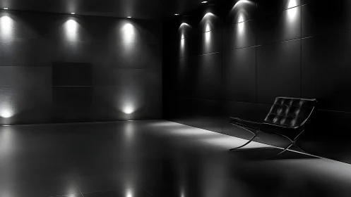 Minimalist black lounge renders precise architectural lighting