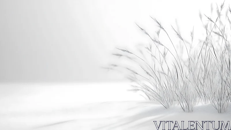 Sparse winter grass on bright snow-covered ground plane.