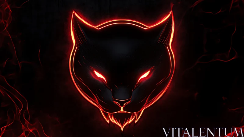 Glowing ember panther emblem with fierce neon red eyes.