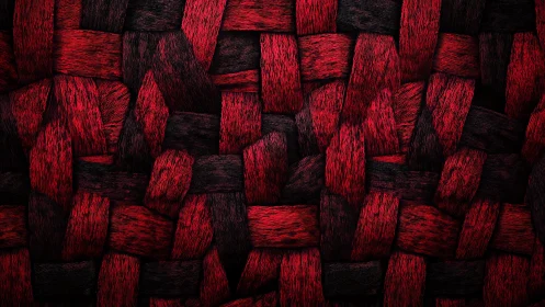 Red and Black Textured Woven Pattern, Digital Abstract Art.