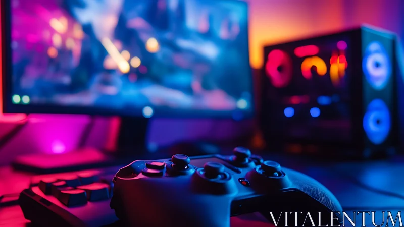 Neon-soaked gamepad quietly commands a glowing digital realm