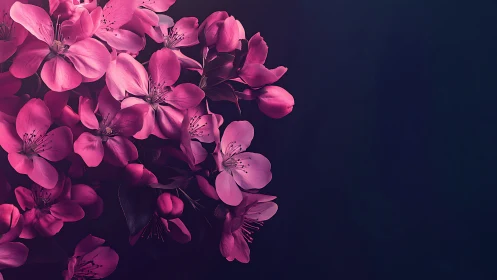 Pink flowers clustered against dark navy background