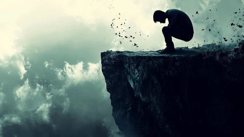 Quiet storm of thoughts on the crumbling cliff edge.