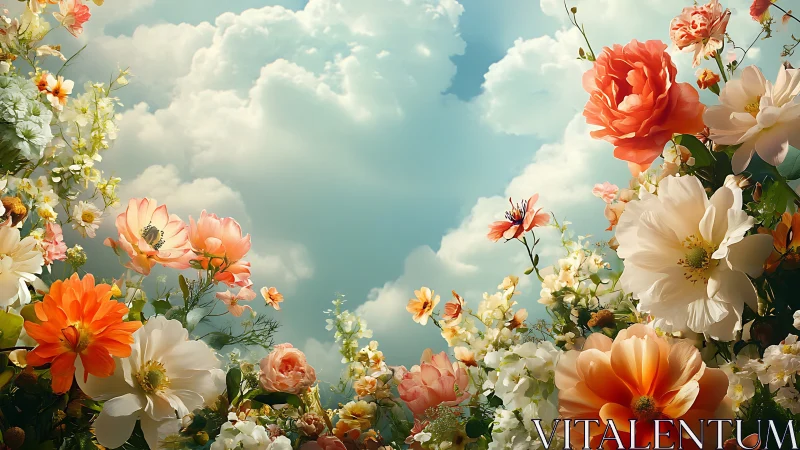 Composite Floral Scene with Stratocumulus Cloud Layer and Multi-spectrum Bloom Distribution