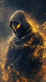 Fiery hooded spectral figure with glowing molten eyes.