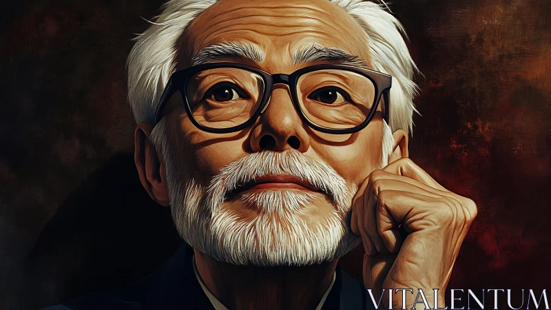 Wise dreamer gazes upward in richly brushed portrait.