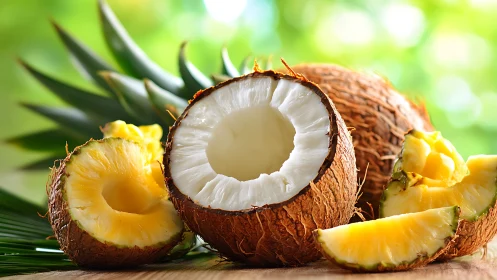 Tropical coconut and pineapple duet in sunlit island glow.