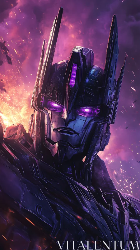 Cybernetic warlord portrait uses neon magenta rim lighting