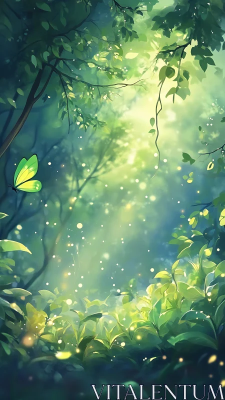 Forest undergrowth scene with backlighting and atmospheric light diffusion effects.