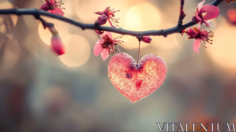 Heart-Shaped Treasure Hangs from Cherry Blossoms