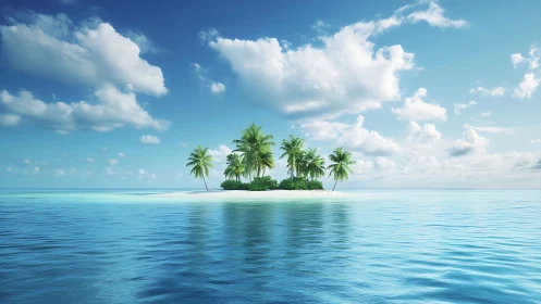 Tropical Island Oasis: Palm-Ringed Atoll in Turquoise Waters.