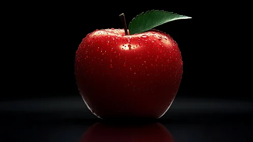 Red apple with water droplets under dramatic studio lighting