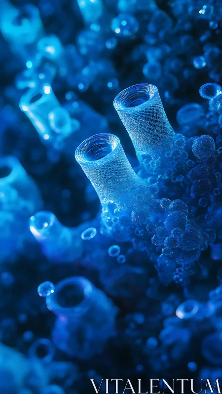 Bioluminescent blue tubular corals glow in deep ocean