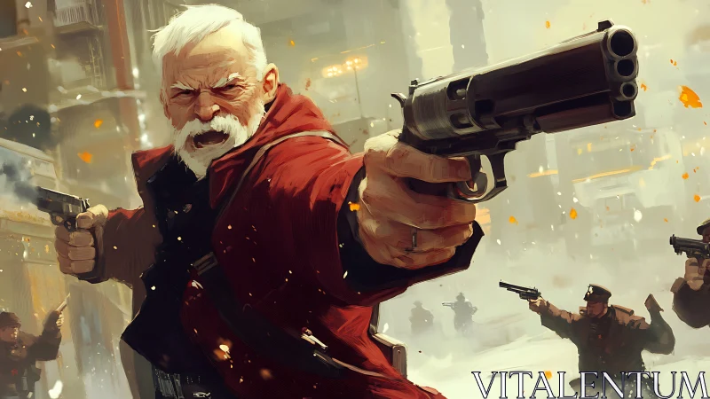 Older armed man aims revolvers in chaotic urban shootout