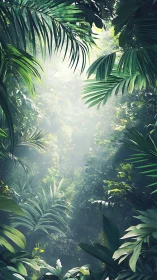 Tropical Canopy: Sunlight Through Dense Jungle Foliage