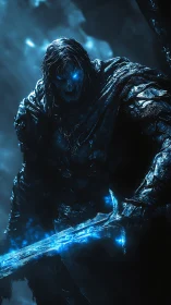 Midnight warrior glows with eerie blue light in the dark
