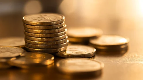 Golden coin towers quietly rehearse their sunrise glow