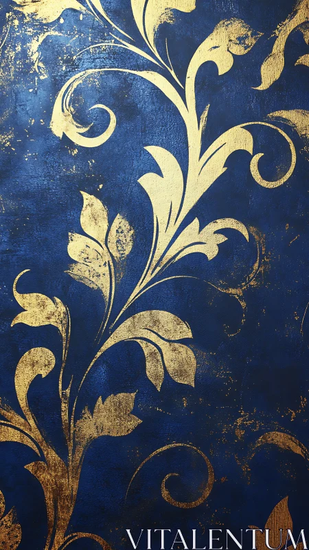 Gold leaf baroque floral scrollwork on cobalt ground.