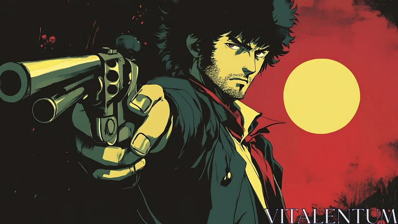 Dynamic anime gunslinger portrait with strong chiaroscuro lighting