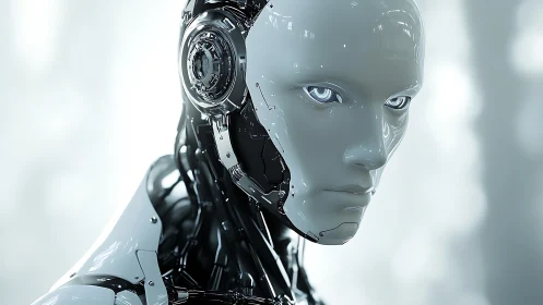 Hyperreal chrome android portrait explores synthetic sentience