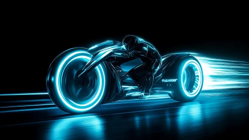 Neon night rider streaking through a glowing digital highway.