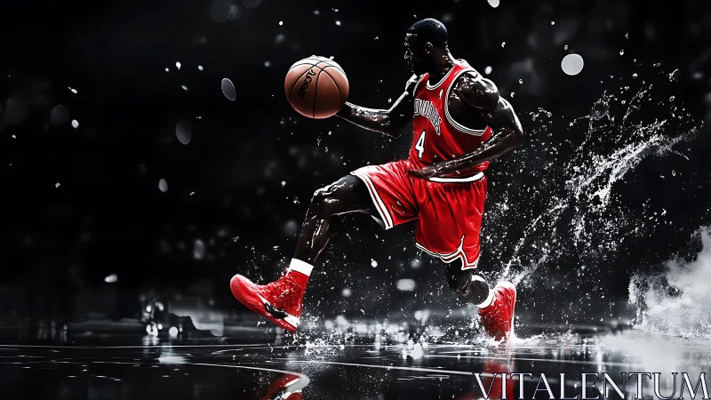 Digital render shows dynamic basketball drive through water