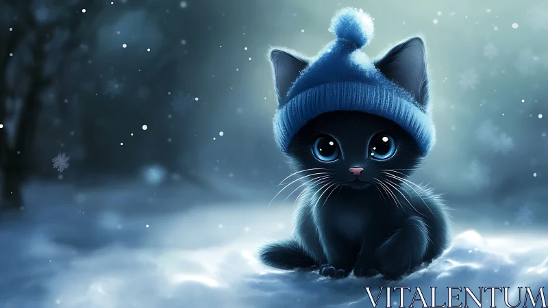 Sentient Feline Entity in Winter Nocturne with Luminescent Optical Elements.