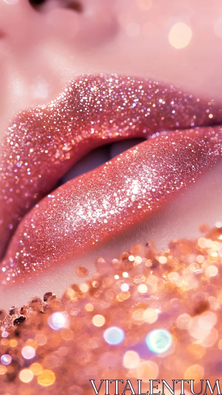 Macro optical study of glitter-coated lips in bokeh field.