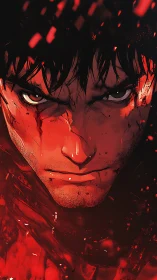 Close digital portrait shows wounded male face in red light