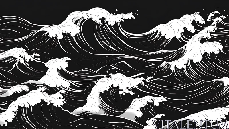 Vector-precise monochrome wavefield with turbulent crests.