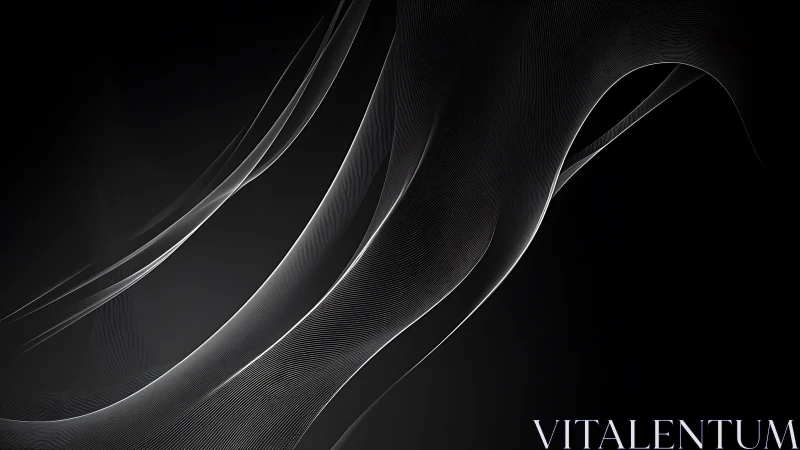 Monochrome curved line structures over black background.