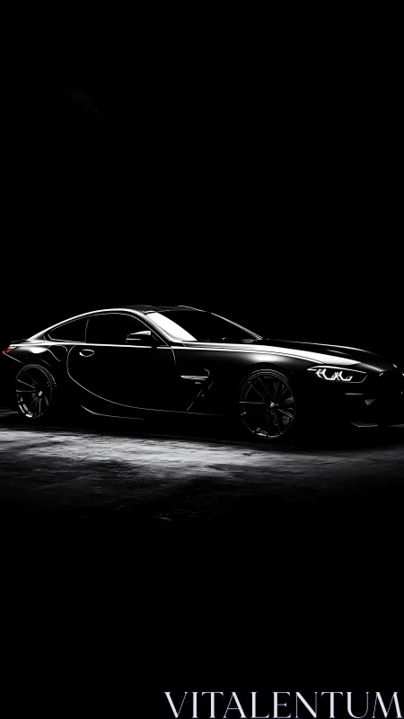 Black sports coupe in low key side profile lighting study.