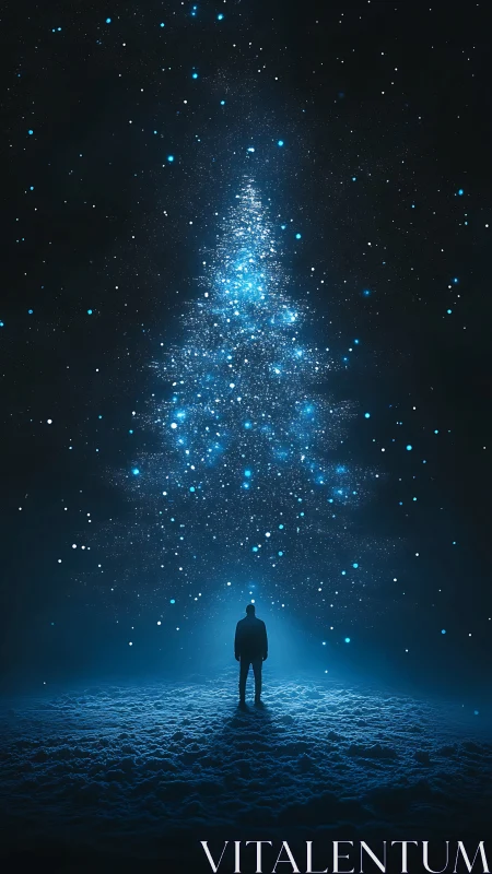 Stargazer meets a cosmic tree grown from drifting light