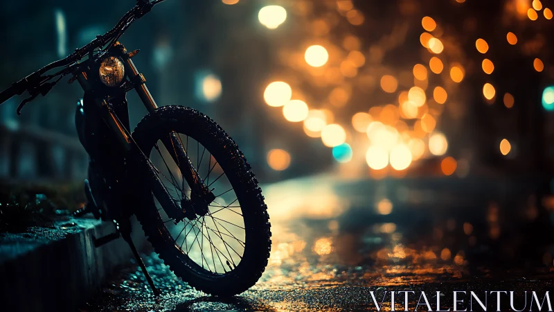 Midnight Cyclist: Urban Dreams in Bokeh Glow.