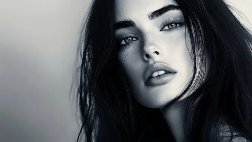 Monochrome close-up portrait captures quiet, magnetic allure