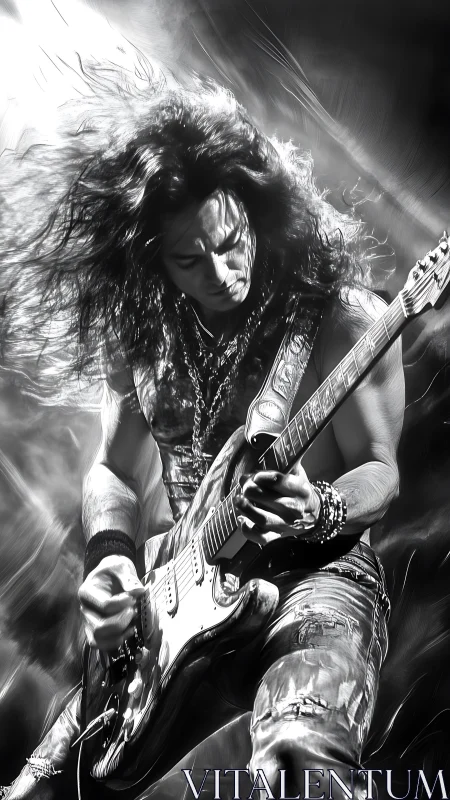 Storm of guitar strings in a high-voltage rock solo.