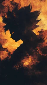 Fiery silhouette reveals a lone warrior forged in flames