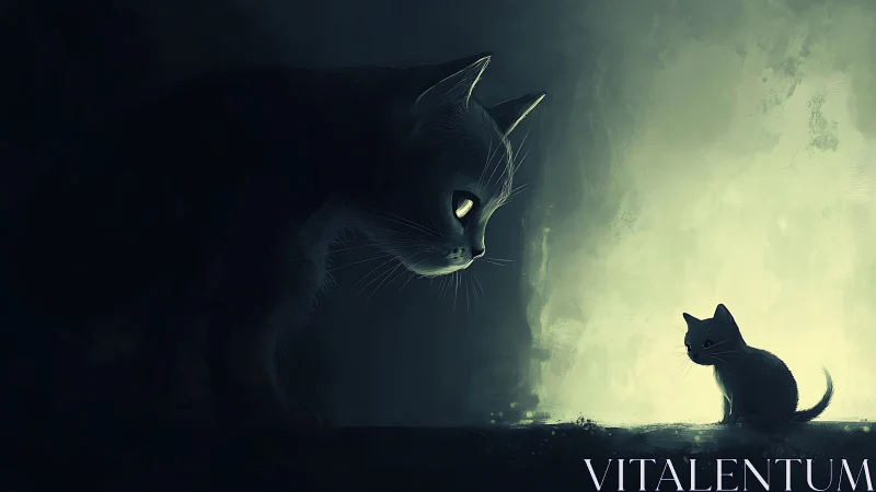Ethereal Encounter Between Adult and Kitten Cat.