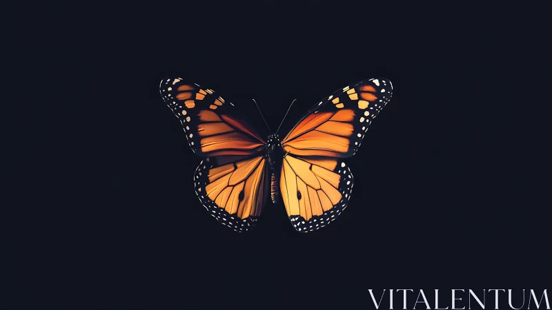 High-contrast monarch butterfly study with isolated dark negative space