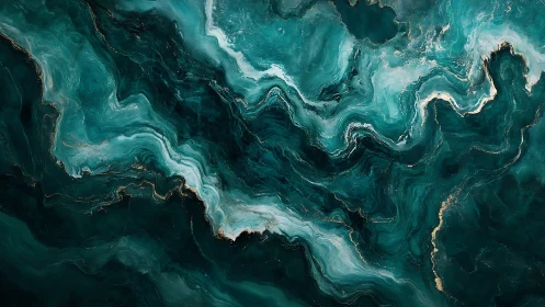 Turquoise fluid marble abstraction renders stratified wave motion