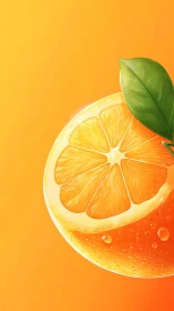 Radiant orange slice with dewy peel on vivid gradient background.