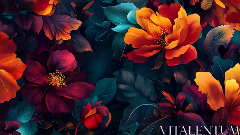 Vibrant Floral Composition Against Deep Teal.