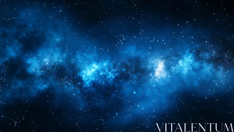 Dense blue star field and central galactic band in space.