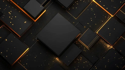Midnight black cubes glowing with soft golden sparks.
