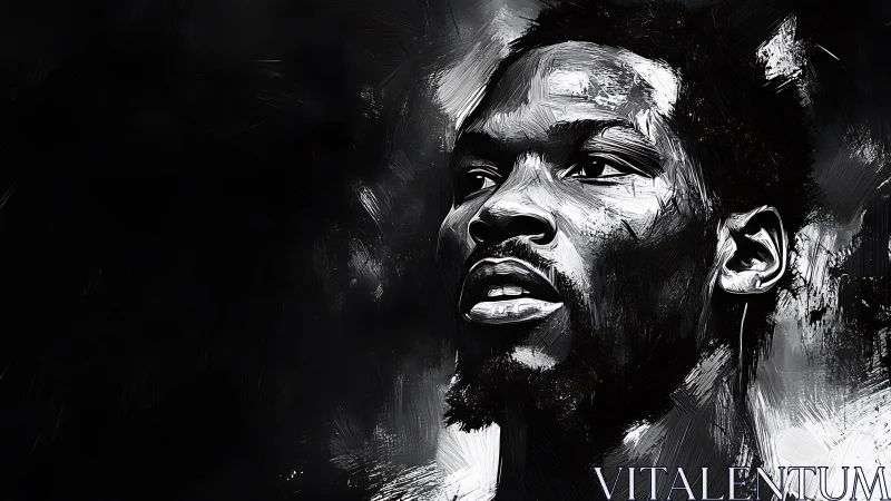 Monochrome digital portrait captures intense upward gaze