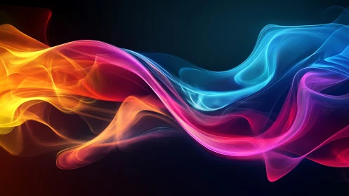 Multicolor flowing light waves on dark gradient background.