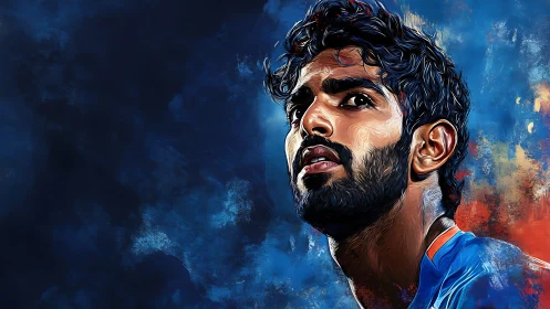 Digital portrait isolates intense male athlete using textured brushwork