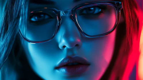 Neon-lit gaze rewires the night through crystalline lenses